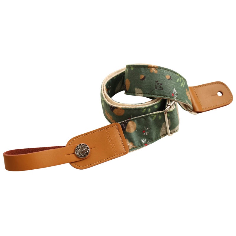 MUSIC FIRST Original Design Vintage â€œAcornâ€ Soft Muslin & Genuine Leather Ukulele Strap Ukulele Shoulder Strap With a Genuine Leather Strap Locker - Image 3